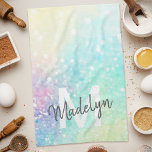 Söt Glitter Holografiskt irdescent Girly Kökshandduk<br><div class="desc">En trendig söt chic med båda glitter-bakgrunden i vackert pastel färg. Du kan enkelt anpassa dig med ditt anpassningsbar monogram och/eller namn.</div>