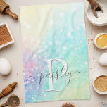 Söt Glitter Holografiskt irdescent Girly Kökshandduk<br><div class="desc">En trendig söt chic med båda glitter-bakgrunden i vackert pastel färg. Du kan enkelt anpassa dig med ditt anpassningsbar monogram och/eller namn.</div>