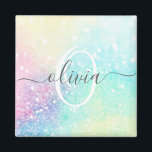 Söt Glitter Holografiskt irdescent Girly Magnet<br><div class="desc">En trendig söt chic med båda glitter-bakgrunden i vackert pastel färg. Du kan enkelt anpassa dig med ditt anpassningsbar monogram och/eller namn.</div>