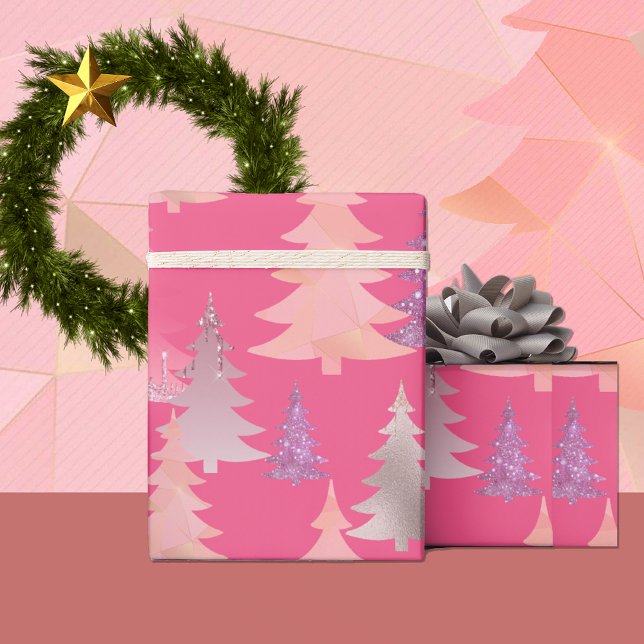 Söt glitter rosa julgransmönster presentpapper (Skapare uppladdad)