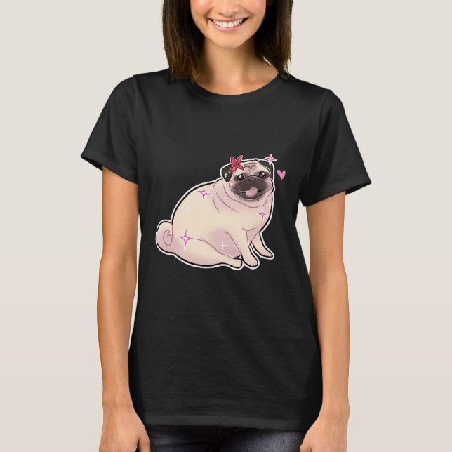 Söt glittrig Pug 840 T Shirt (Framsida)