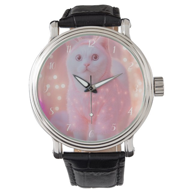 Söt Glödande Ren Katt Vinter Fantasi         Armbandsur (Framsida)