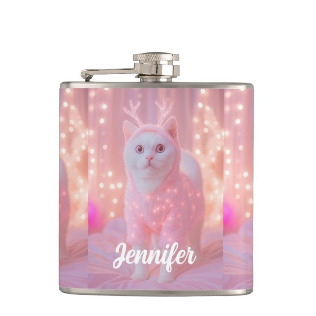 Söt Glödande Ren Katt Vinter Fantasi         Fickplunta (Framsidan)