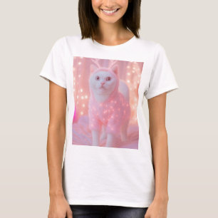 Söt Glödande Ren Katt Vinter Fantasi T Shirt