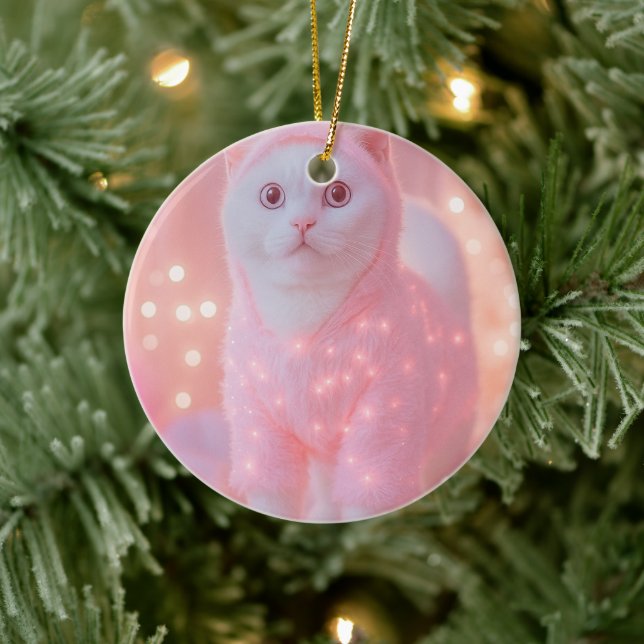 Söt Glödande Ren Katt Vinterfantasi         Julgransprydnad Keramik (Träd)