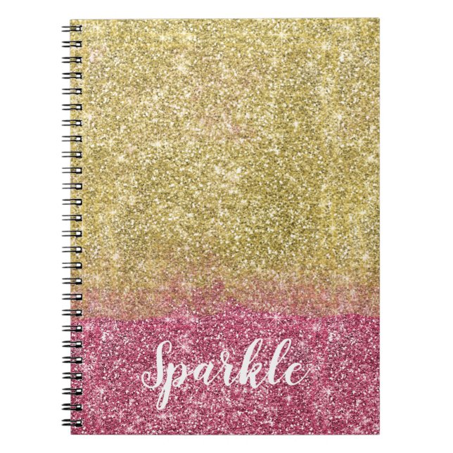 Söt Gnistra Guld Rosa Faux Glitter Anteckningsbok (Framsidan)