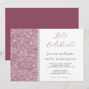 Söt Gnistra Sequins & Diamonds Mauve Birthday Inbjudningar