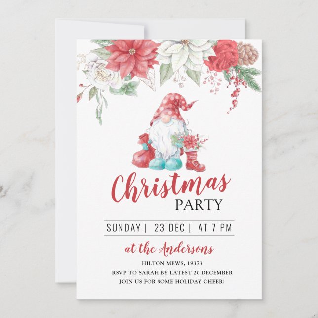 Söt gnom-blommigten och julvintern party I Inbjudningar (Framsida)