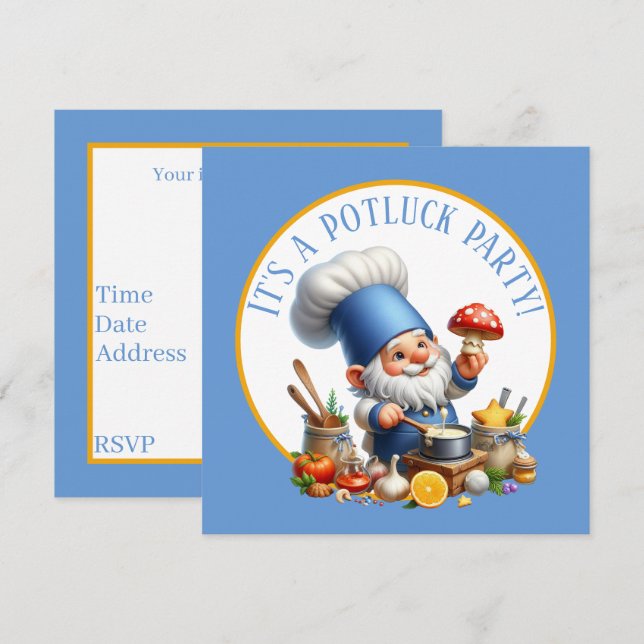 Söt gnom kock potluck-fest inbjudningar (Fram/baksida)