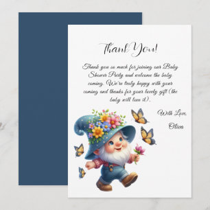 Söt Gnome & Fjäril Baby Shower Tacksamhetskort Inbjudningar