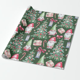 Söt Gnome Julgran Holidaymönster Presentförpacknin Presentpapper
