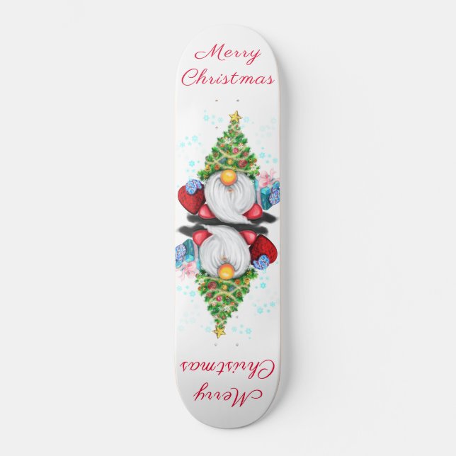 Söt Gnome med julgran hatt och present - Kul  Mini Skateboard Bräda 18,5 Cm (Framsida)