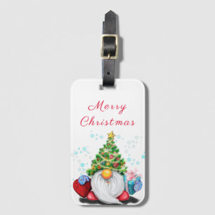 Söt Gnome med julgranhatt och present - Kul Bagagebricka