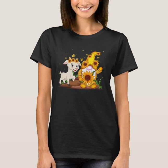 Söt Gnome Och Get Solros  Gnome Get Bonde T Shirt (Framsida)