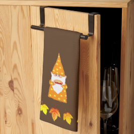 Söt Gnome och höstlöv på brunt Kökshandduk