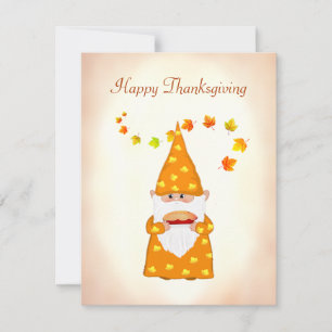 Söt Gnome och höstlöv Thanksgiving Julkort