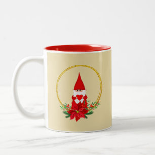 Söt Gnome och julkrans på ljusbeige mugg