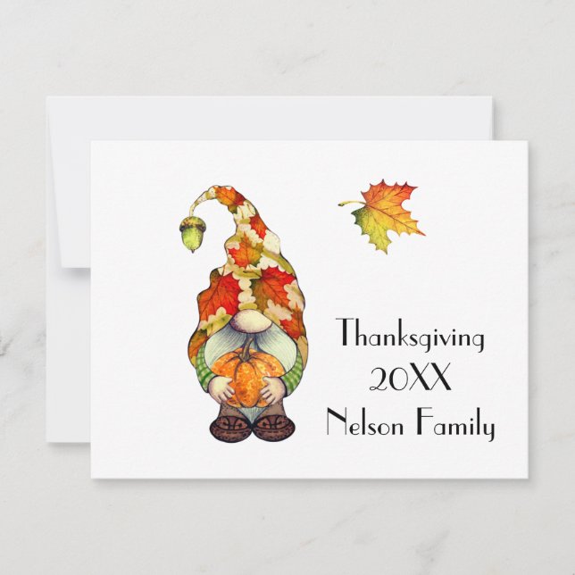 Söt Gnome och Pumpkin  blomster Thanksgiving   Anteckningskort (Framsida)