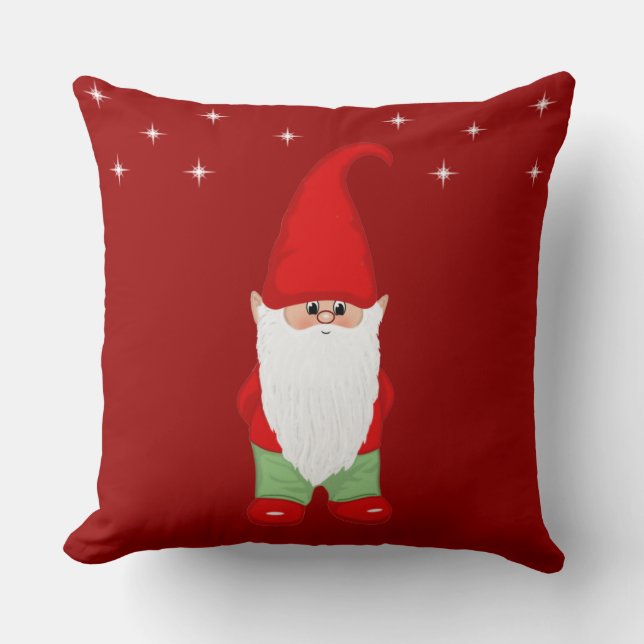 Söt Gnome på mörkröd Kudde (Framsida)