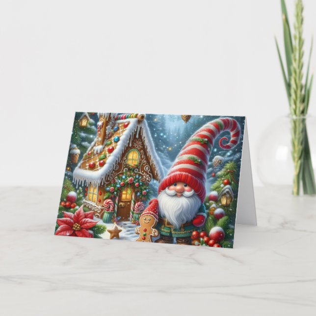 Söt Gnome Pepparkakshus Jul Helgkort (Framsida)