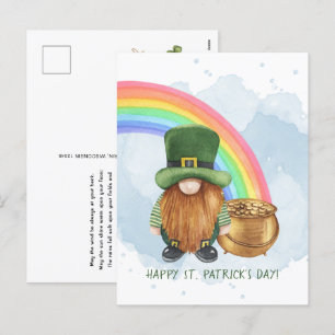 Söt Gnome-Pott med Guld Anpassad St Patrick's Day Helg Vykort