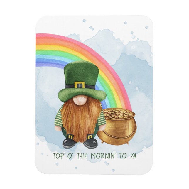 Söt Gnome-Pott med Guld Anpassad St Patrick's Day Magnet (Vertikal)
