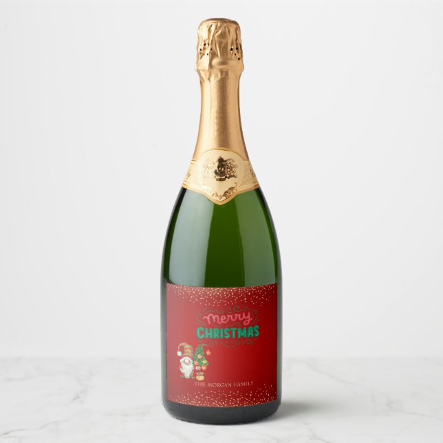 Söt Gnome Tall Konfetti Röd God Jul  (Framsida)