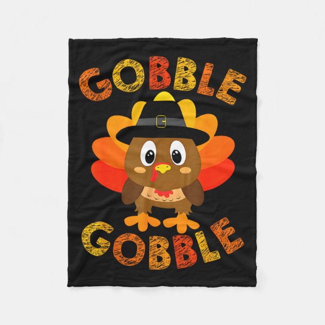 Söt Gobble Gobble Kalkon Lgrim Små Pojkar Tack Fleecefilt (Framsidan)