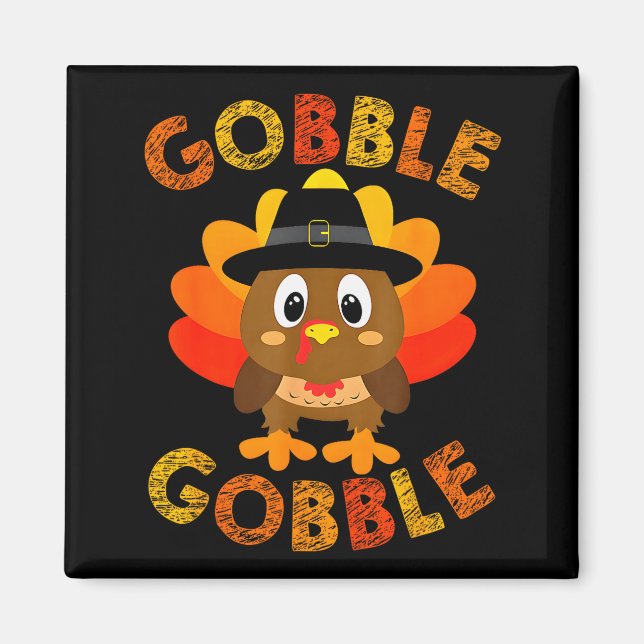 Söt Gobble Gobble Kalkon Lgrim Små Pojkar Tack Magnet (Framsidan)