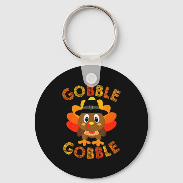 Söt Gobble Gobble Kalkon Lgrim Små Pojkar Tack Nyckelring (Framsida)