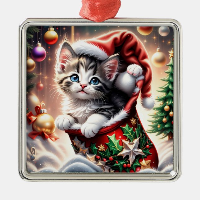 Söt God jul Cat Julgransprydnad Metall (Framsidan)