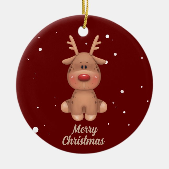 Söt god jul hjort julgransprydnad keramik (Framsidan)