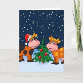 Söt God jul Kow par efter Julgran Helgkort