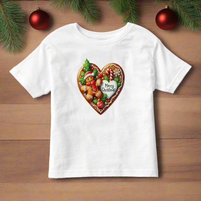 Söt God Jul Pepparkakor Man Hjärtform T Shirt (Skapare uppladdad)