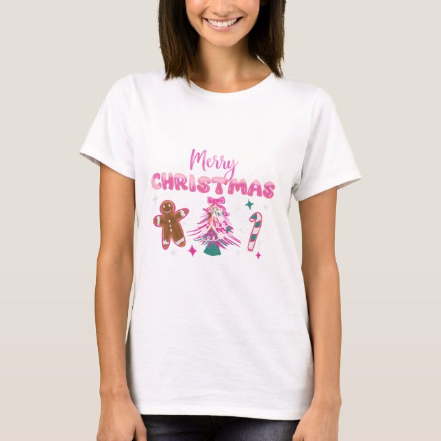 Söt God Jul Pepparkakor och Godis Design T Shirt (Framsida)