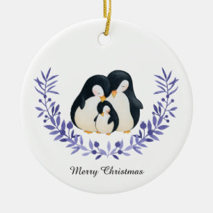 Söt God Jul Pingvinfamilj Julgransprydnad Keramik