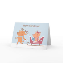 Söt God Jul Renar Släd Julkort