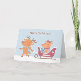 Söt God Jul Renar Släd Julkort Helgkort