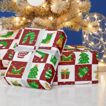 Söt God Jul Röd och Grön Fyrkantig Mönster