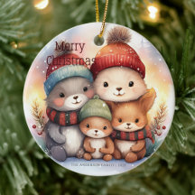 Söt God Jul Skogs Djur Familj