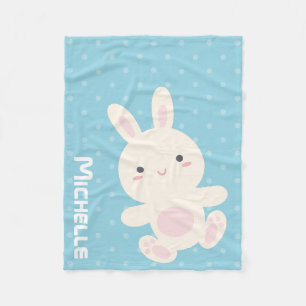 Söt, godhjärtad Cute Bunny Pastel Blue Polka dots Fleecefilt