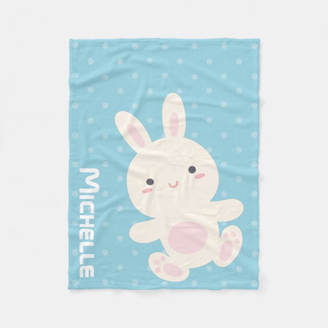 Söt, godhjärtad Cute Bunny Pastel Blue Polka dots Fleecefilt (Framsidan)