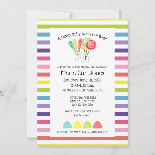 Söt Godis Bebis Shower Inbjudan (Framsida)