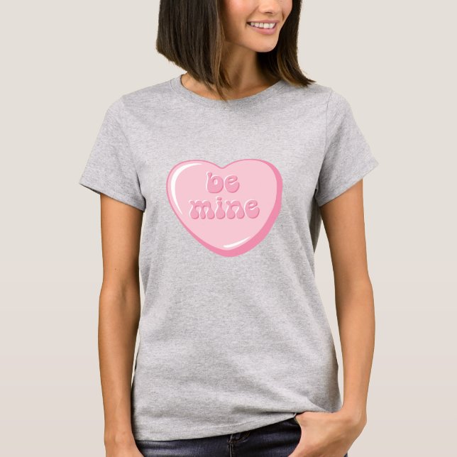 Söt godis hjärta bli min valentin  t shirt (Framsida)