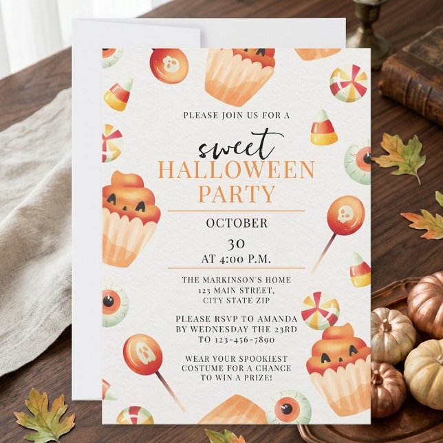 Söt godis vattenfärg Halloween-fest Inbjudningar (Skapare uppladdad)