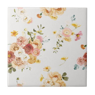 Söt Golden and Dusty Rosa Blommigt Ceramic Tile Kakelplatta