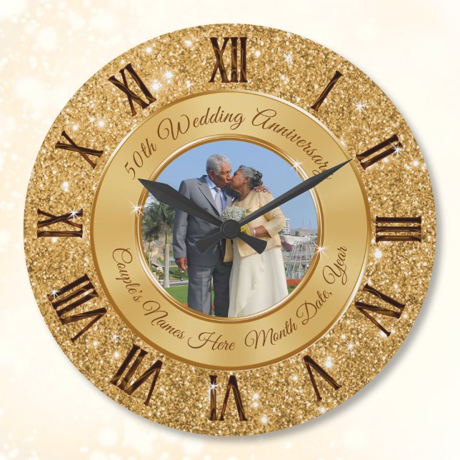 Söt Golden Bröllop-årsdagen Gift Ideas Stor Klocka (50th anniversary clock. Personalised 50th wedding anniversary gifts for parents, friends and couples)