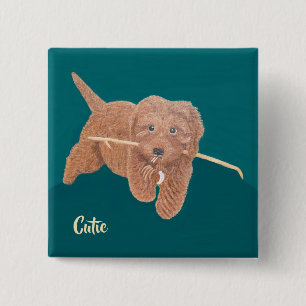 Söt Golden Doodle Fyrkant Knapp