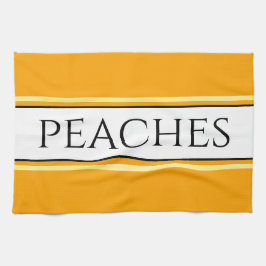 Söt Golden Gult White Rand PEACHES Text Kökshandduk
