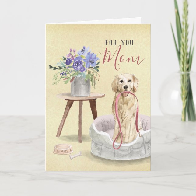 Söt Golden Retriever Anpassat Namn Grattis på Föde Kort (Framsida)